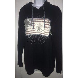 ACKNOWLEDGE Womens Black Hoodie 7th Regiment American Flag Sz LARGE Cotton EUC